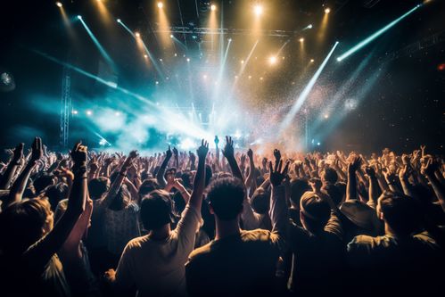 夜晚演唱會音樂節歡呼人群剪影人物攝影圖 攝影